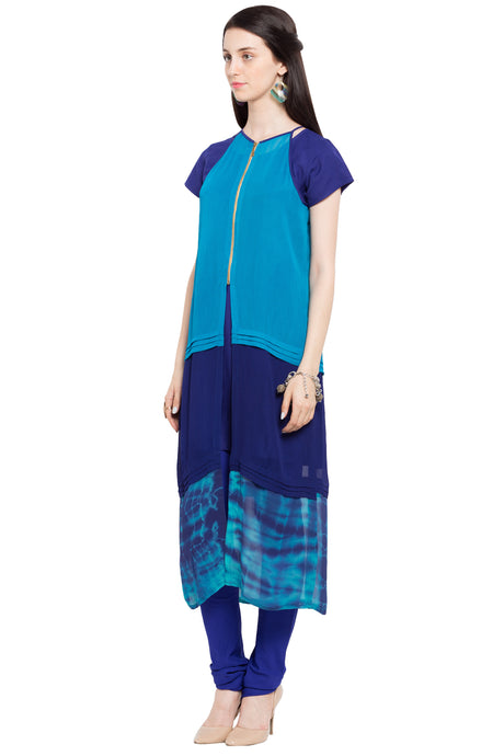 Faux Georgette Straight Kurta Top in Blue - Right Side