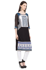 Faux Georgette Straight Kurta Top In Black