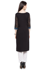 Faux Georgette Straight Kurta Top In Black