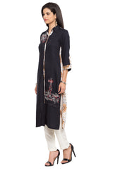 Blended Cotton Straight Kurta Top in Black - Left Side