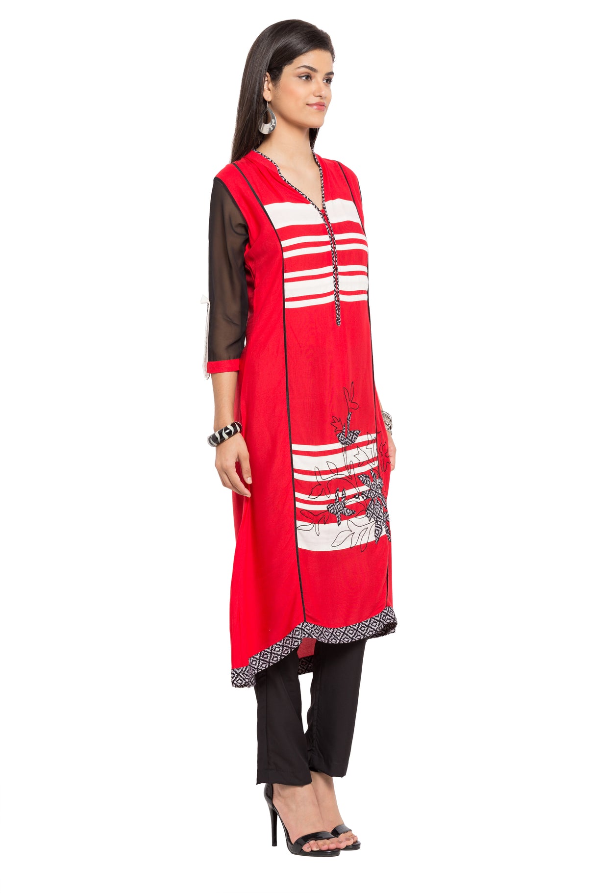 Blended Cotton A-Line Kurta Top in Red