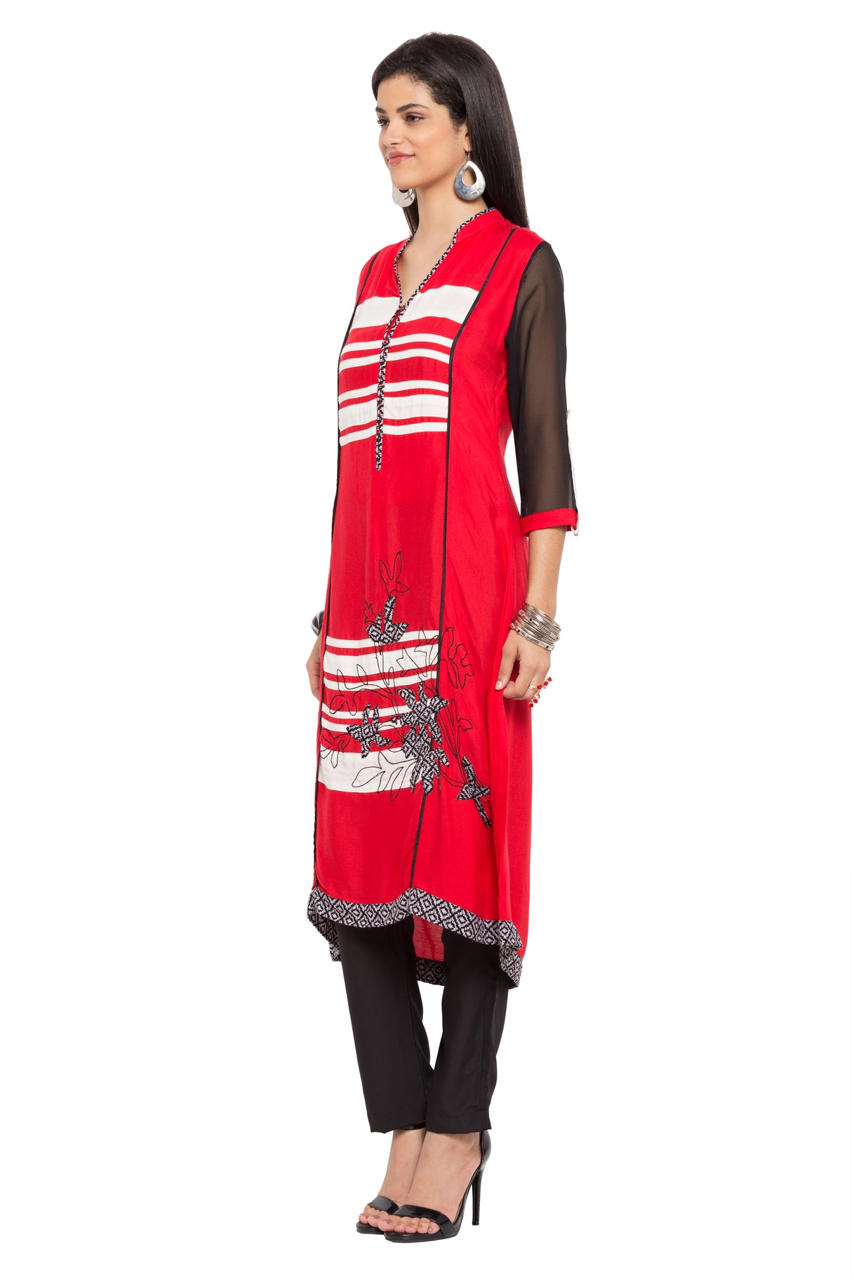 Blended Cotton A-Line Kurta Top in Red