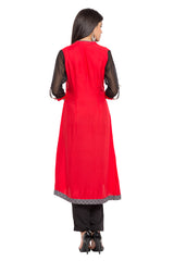 Blended Cotton A-Line Kurta Top in Red