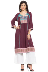 Faux Georgette Straight Kurta Top In Purple