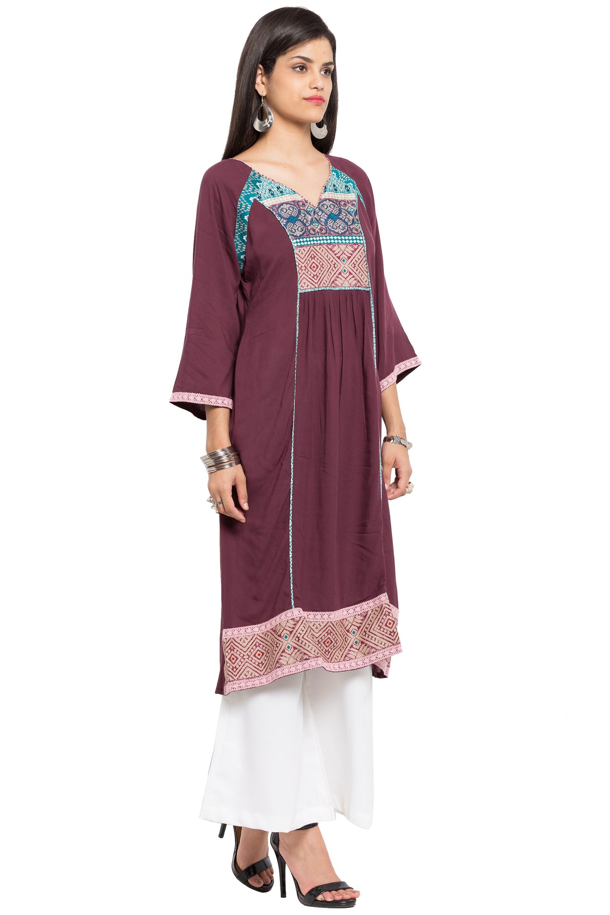 Faux Georgette Straight Kurta Top In Purple