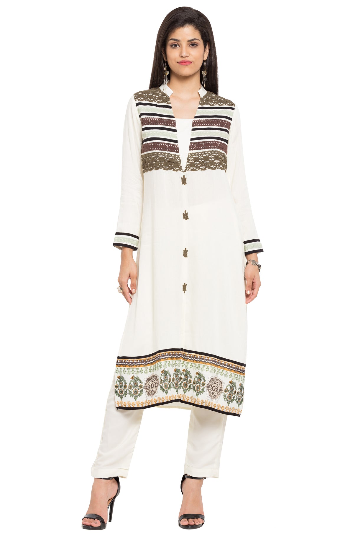 Blended Cotton Straight Kurta Top In White