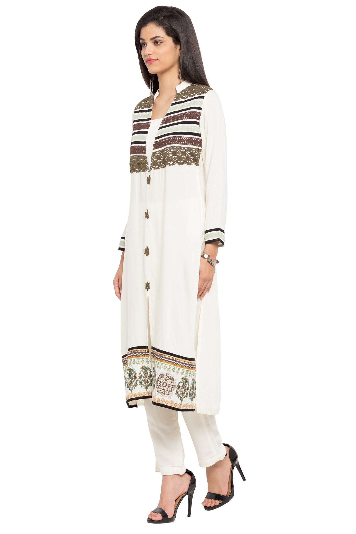 Blended Cotton Straight Kurta Top In White