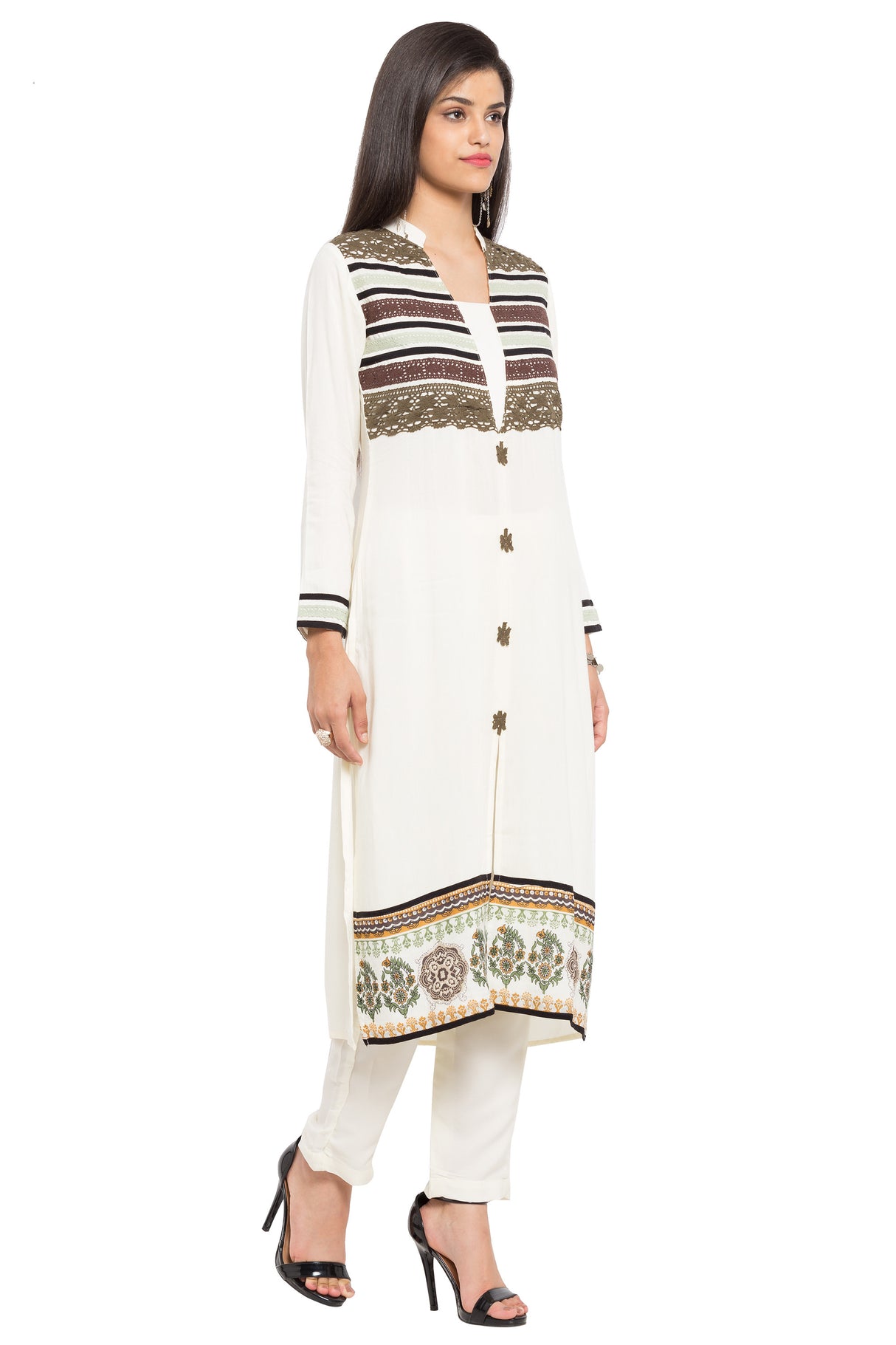 Blended Cotton Straight Kurta Top In White