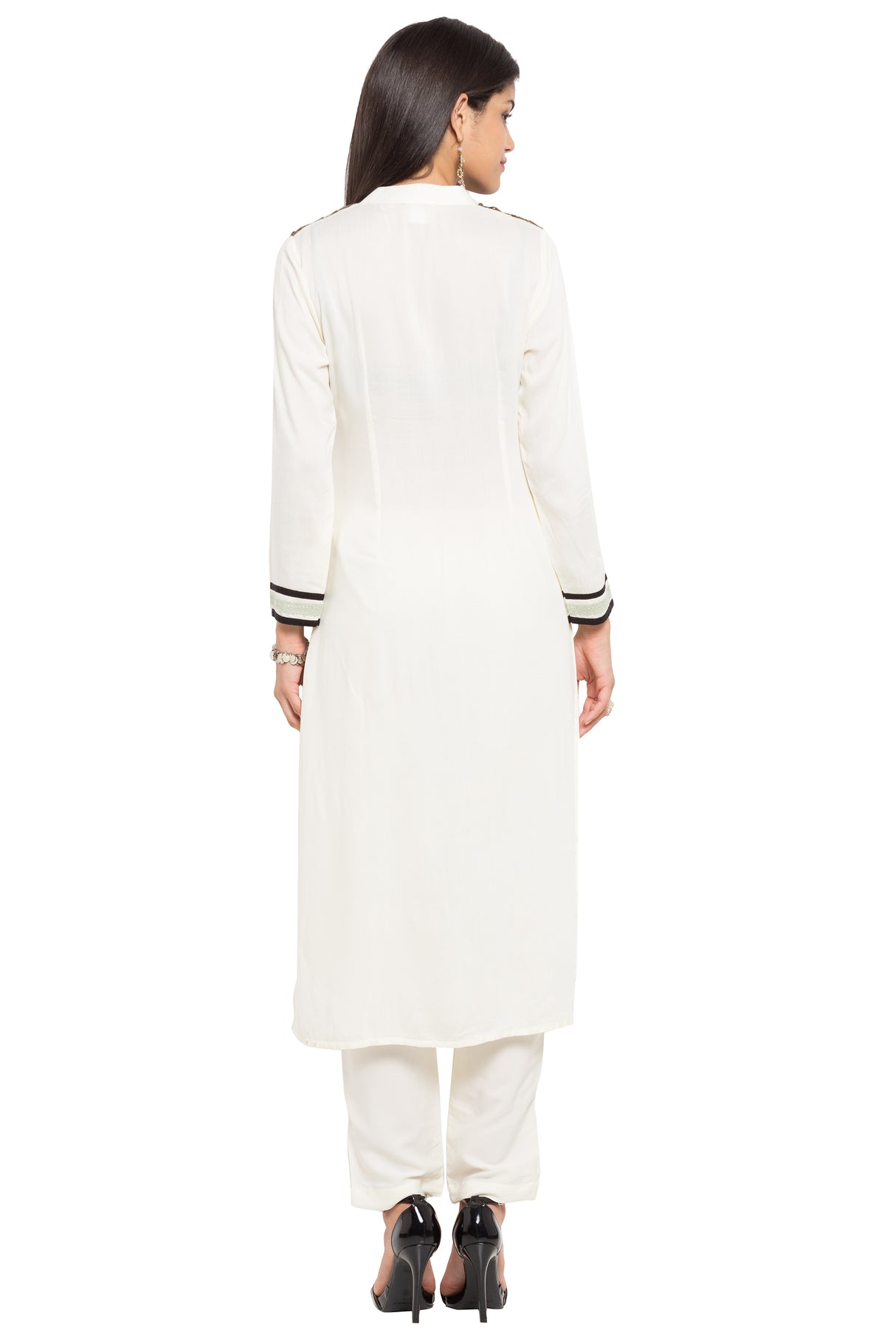 Blended Cotton Straight Kurta Top In White