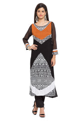 Blended Cotton Straight Kurta Top In Black