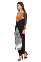 Blended Cotton Straight Kurta Top In Black