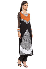 Blended Cotton Straight Kurta Top In Black