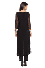 Blended Cotton Straight Kurta Top In Black