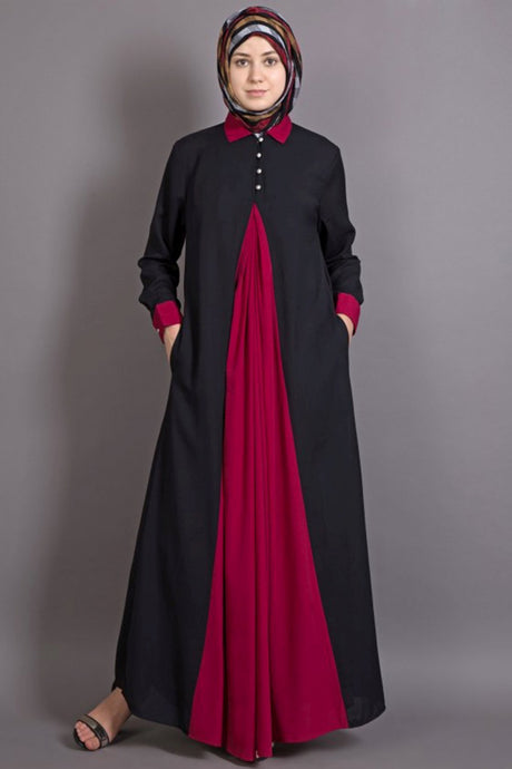 Buy Crepe Solid Abaya in Black and Wine