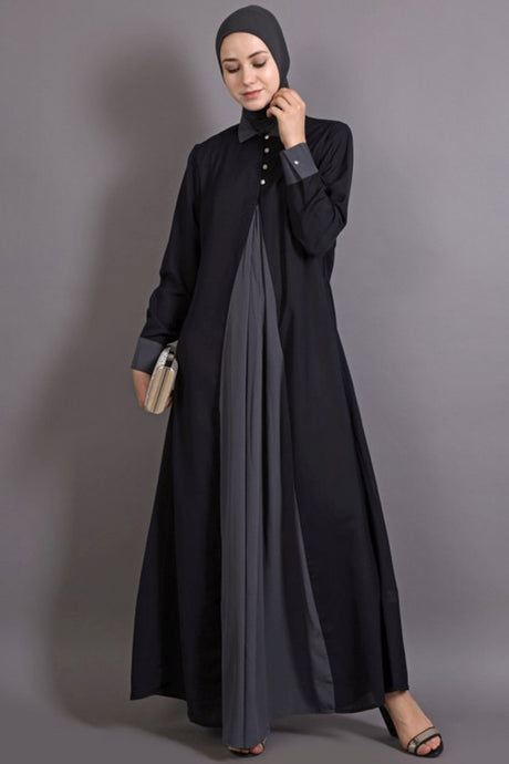 Buy Crepe Solid Abaya in Black and Grey