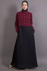 Buy Polycrepe Solid Abaya in Maroon and Black