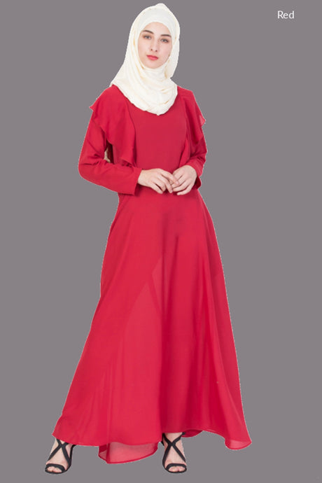 Buy Polyester Solid Abaya in Red