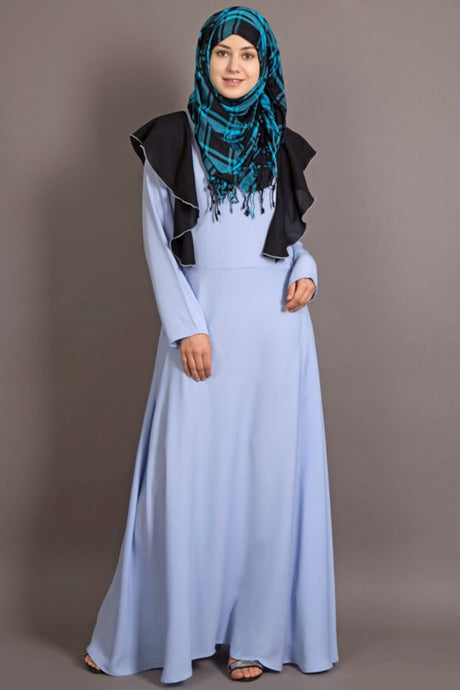 Buy Polyester Solid Abaya in Sky Blue and Black