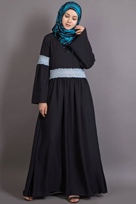 Buy Polycrepe Solid Abaya in Black