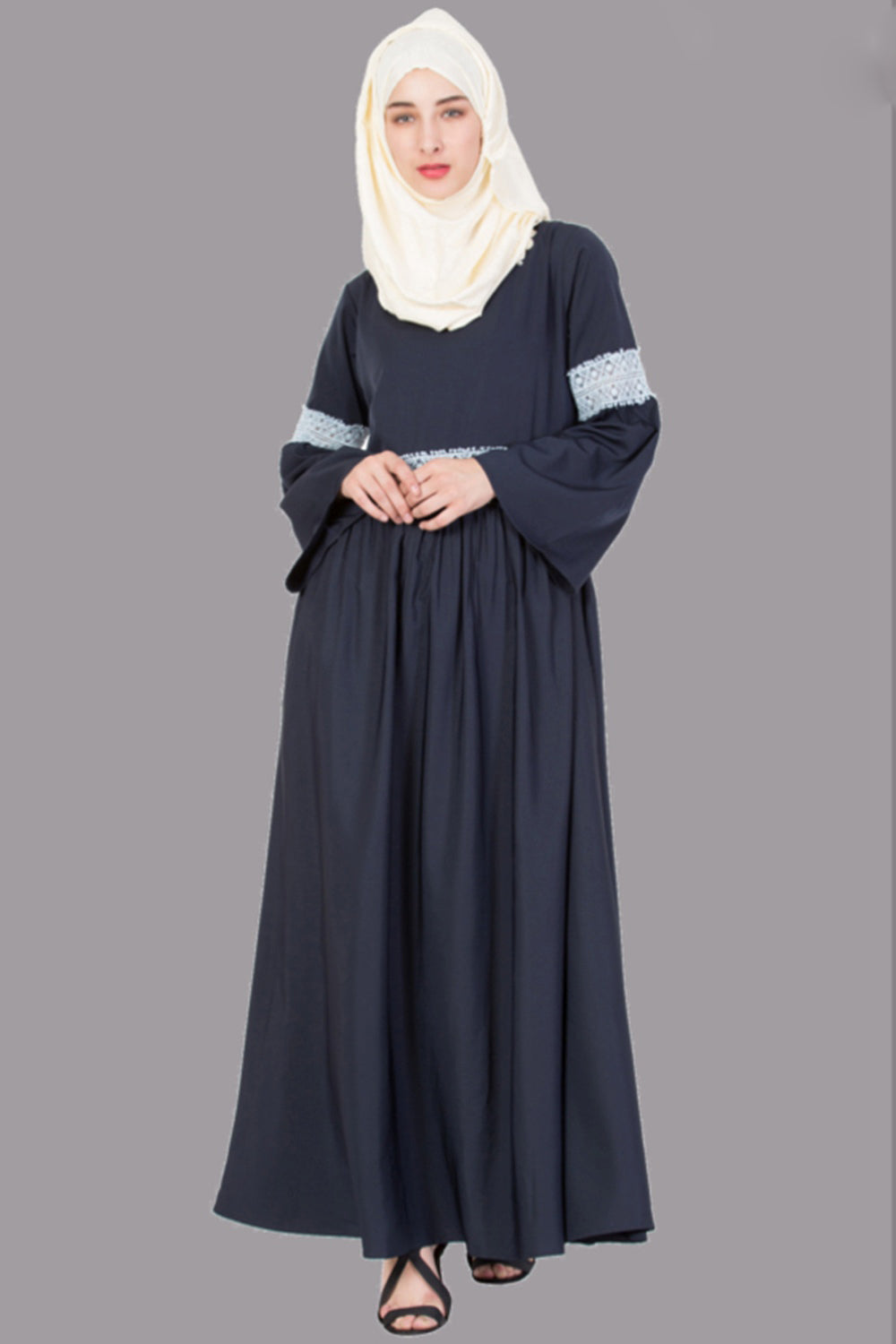 Buy Polycrepe Solid Abaya in Blue