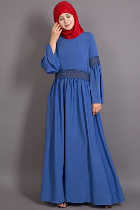 Buy Polycrepe Solid Abaya in Blue