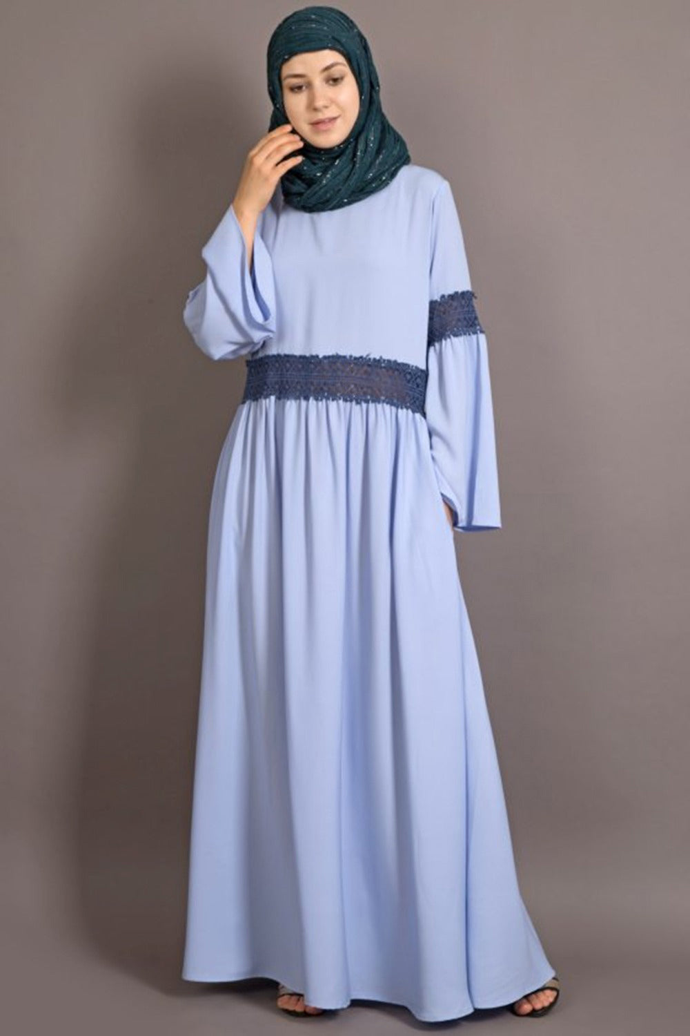 Buy Polycrepe Solid Abaya in Sky Blue