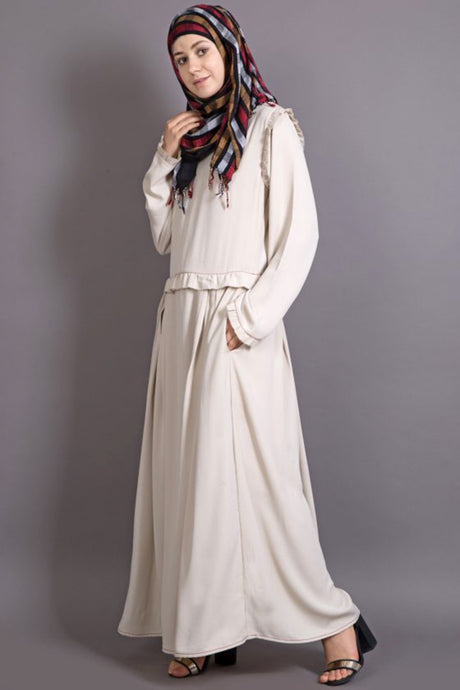 Buy Polycrepe Solid Abaya in Ivory