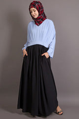 Buy Polycrepe Solid Abaya in Sky Blue and Black