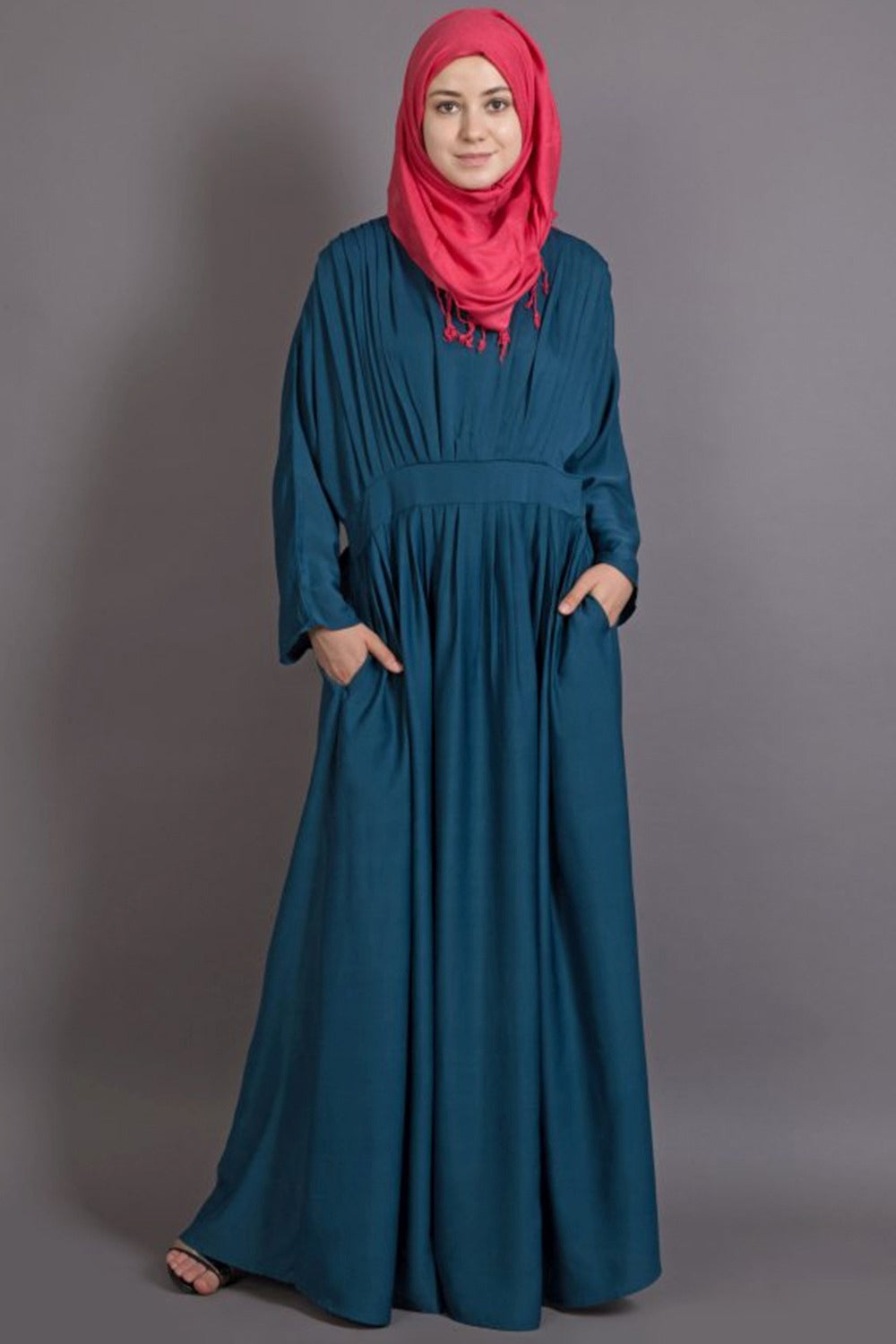 Buy Polycrepe Solid Abaya in Teal