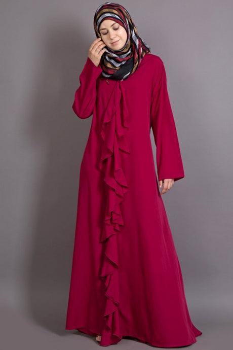 Buy Polycrepe Solid Abaya in Maroon