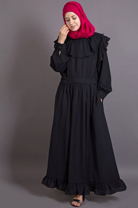 Buy Polyester Solid Abaya in Black