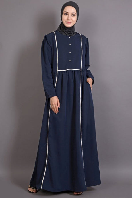 Buy Polycrepe Solid Abaya in Navy Blue