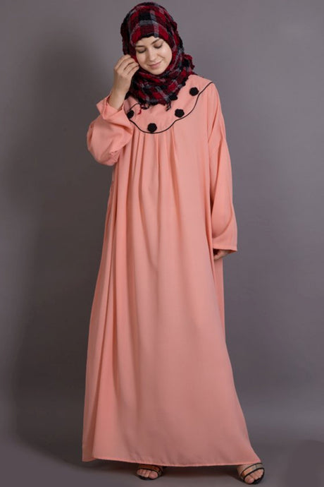 Buy Polyester Solid Abaya in Peach