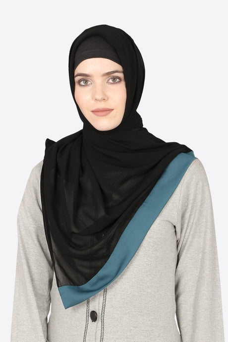 Buy Georgette Solid Hijab in Black and Teal Blue