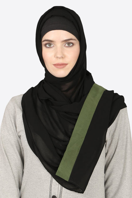 Buy Georgette Solid Hijab in Black and Olive