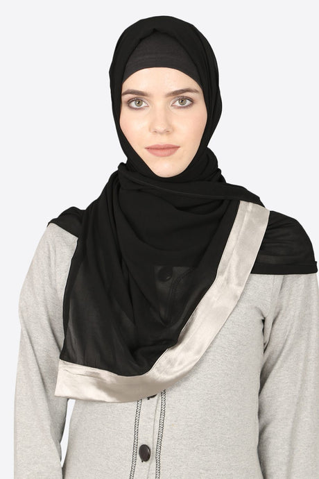 Buy Georgette Solid Hijab in Black and Silver