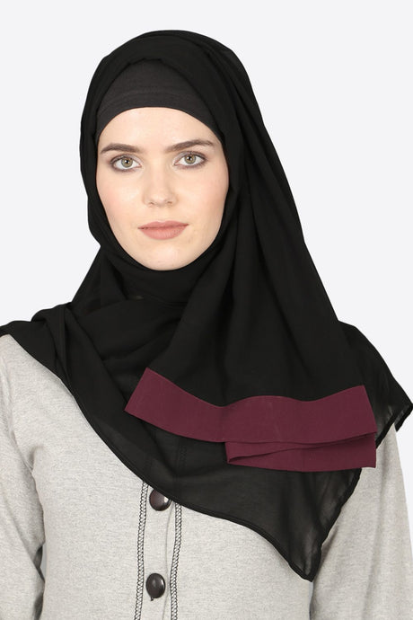 Buy Georgette Solid Hijab in Black and Purple