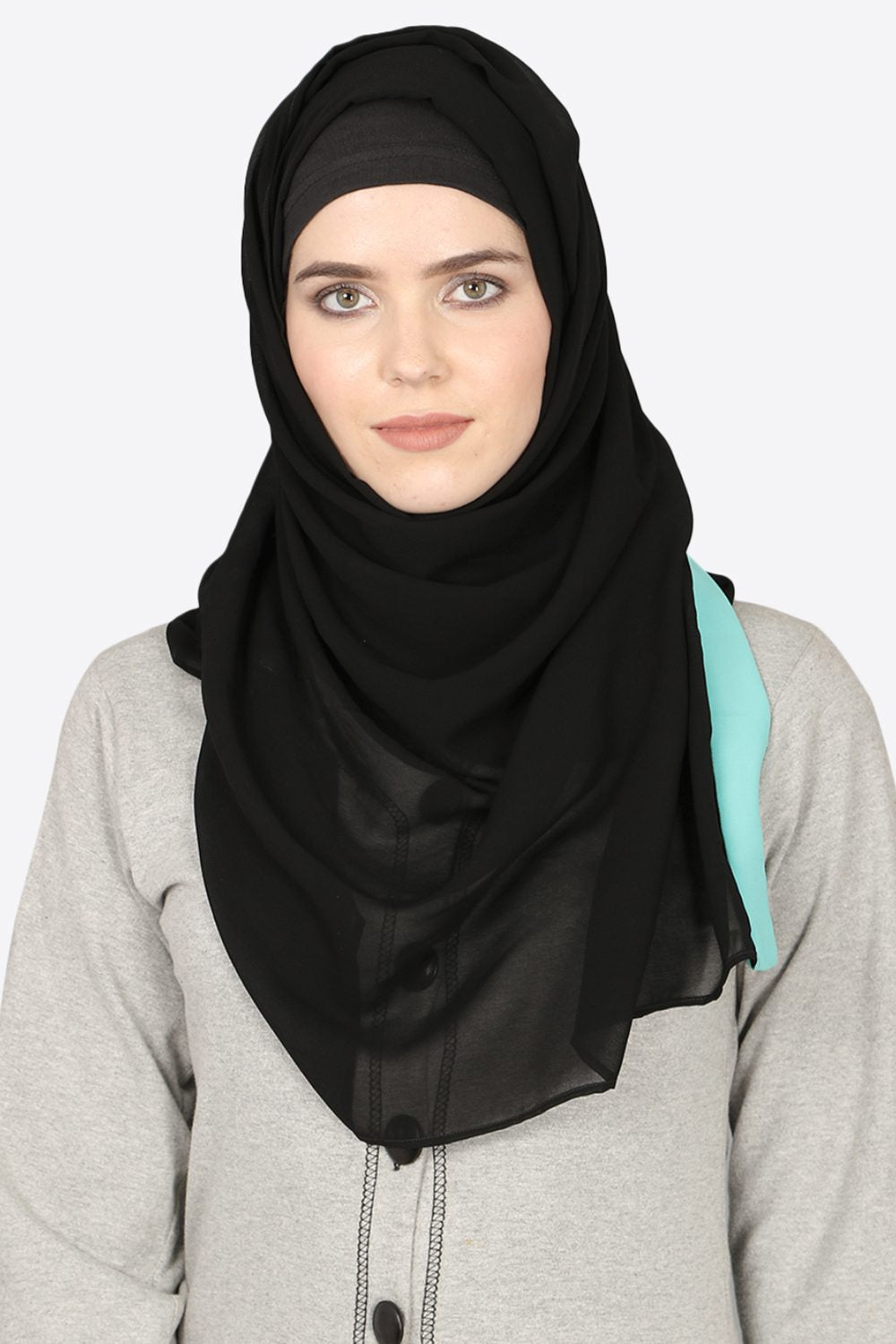 Buy Georgette Solid Hijab in Black and Aqua