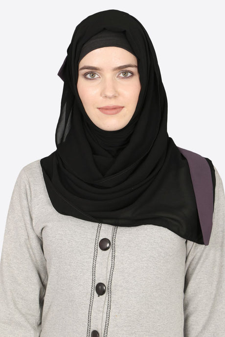 Buy Georgette Solid Hijab in Black and Light Purple