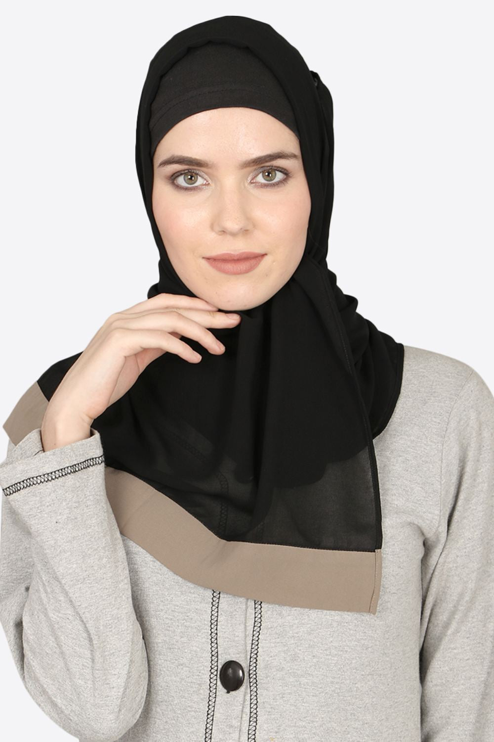 Buy Georgette Solid Hijab in Black and Khaki