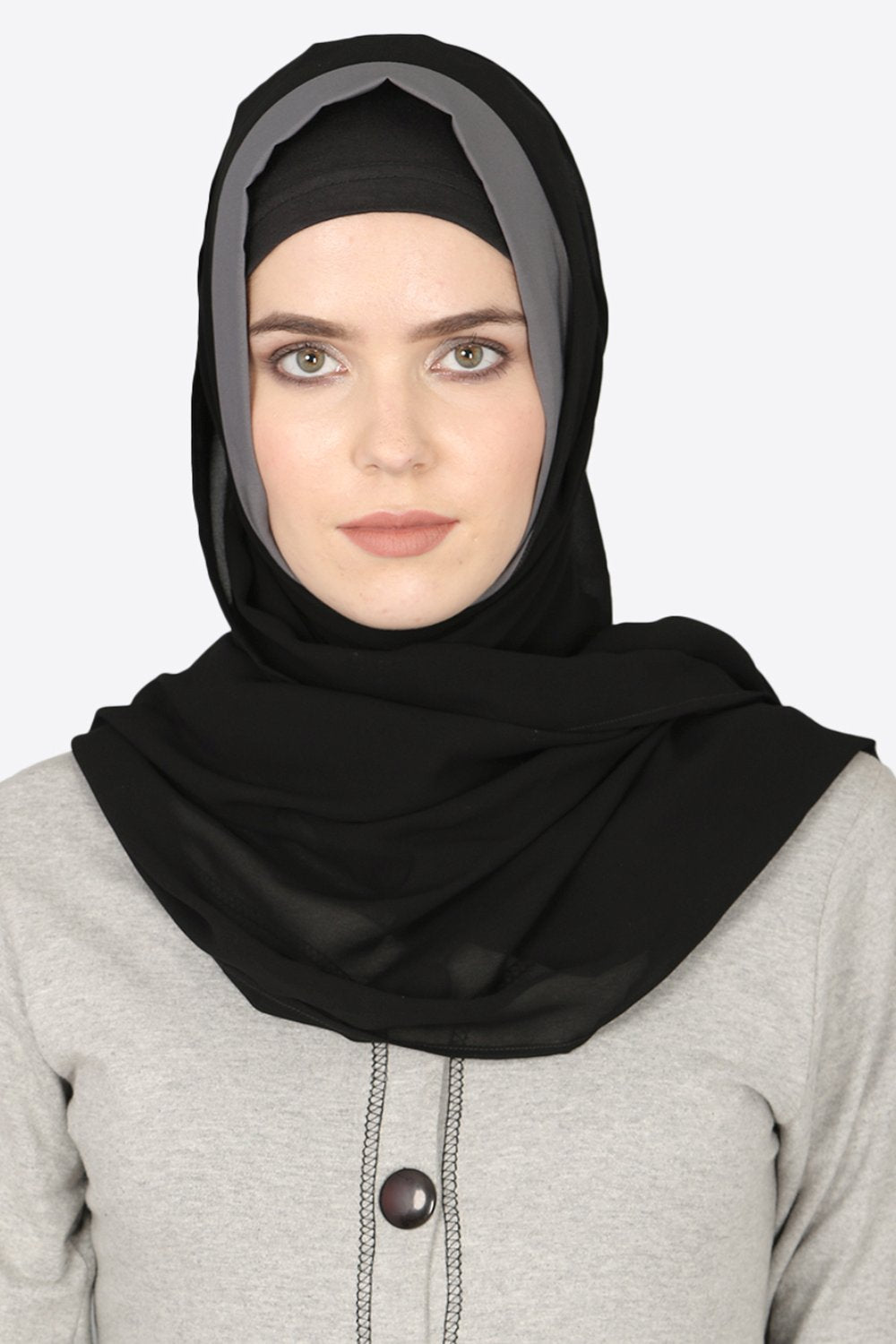 Buy Georgette Solid Hijab in Black and Grey