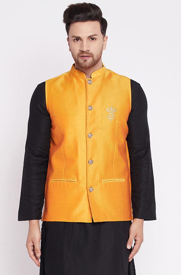 Mulberry Zari Work Nehru Jacket In Yellow – Mindhal