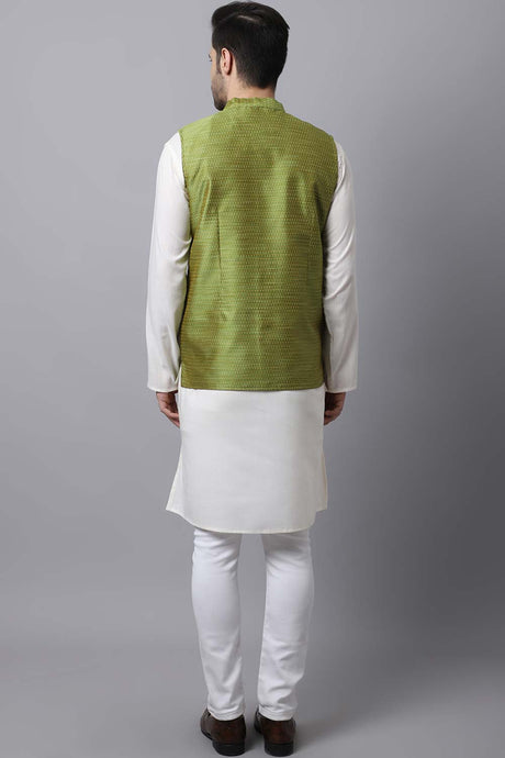 Buy Men's Green Banarasi Self-design Nehru jacket Online - KARMAPLACE