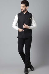 Buy Men's Black Linen Blend Solid Waistcoat Online - KARMAPLACE