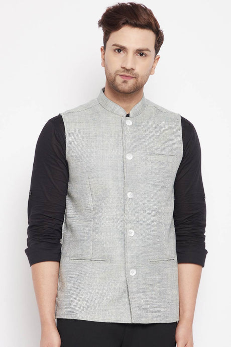 Buy Men's Linen Solid Nehru Jacket in Green