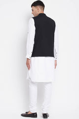 Buy Men's Merino Chand Embroidery Nehru Jacket in Black - Zoom in