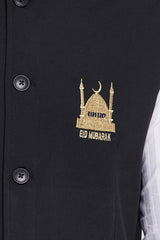 Buy Men's Merino Eid Mubarak Embroidery Nehru Jacket in Black - Online
