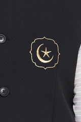 Buy Men's Merino Moon and Star Embroidery Nehru Jacket in Black - Online