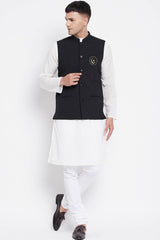 Buy Men's Merino Moon and Star Embroidery Nehru Jacket in Black