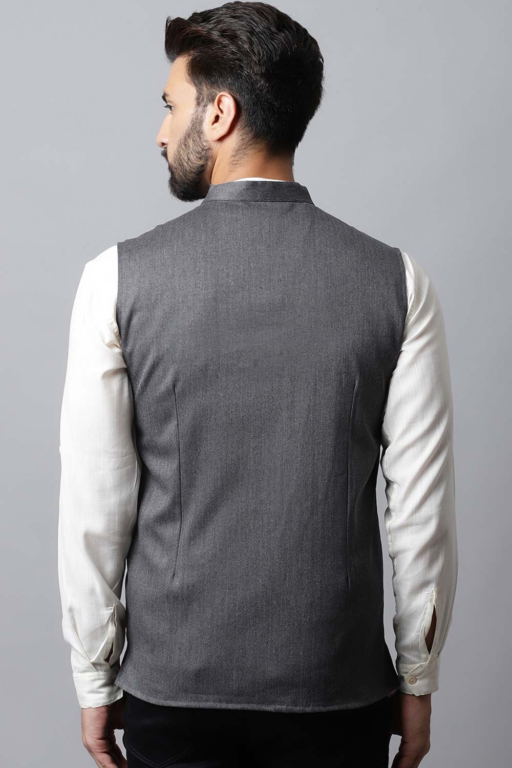 Buy Men's Grey Merino Solid Waistcoat Online - KARMAPLACE